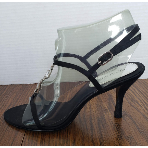 Metaphor Womens Sz 8.5 Shoes Black Jeweled Strappy Pump Event Heel - Picture 3 of 12